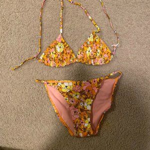 Retro Smocked Pink and Orange Floral Bikini